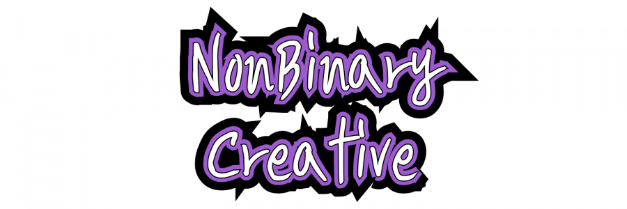 The words NonBinary Creative in white writing with a purple outline and a black outline around that.